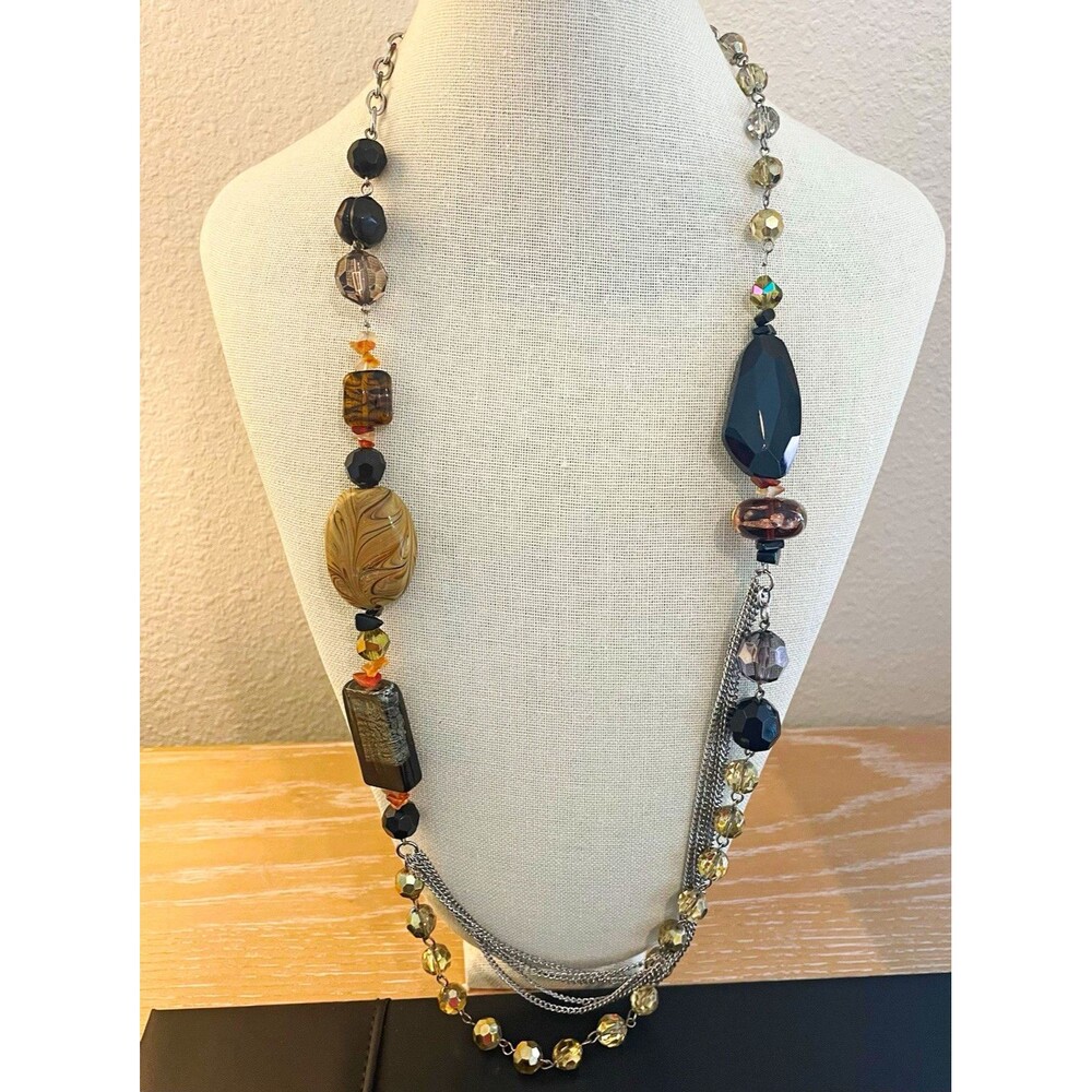 Napier Multicolor Glass Beaded Multi-strand Silver Tone Chain Necklace